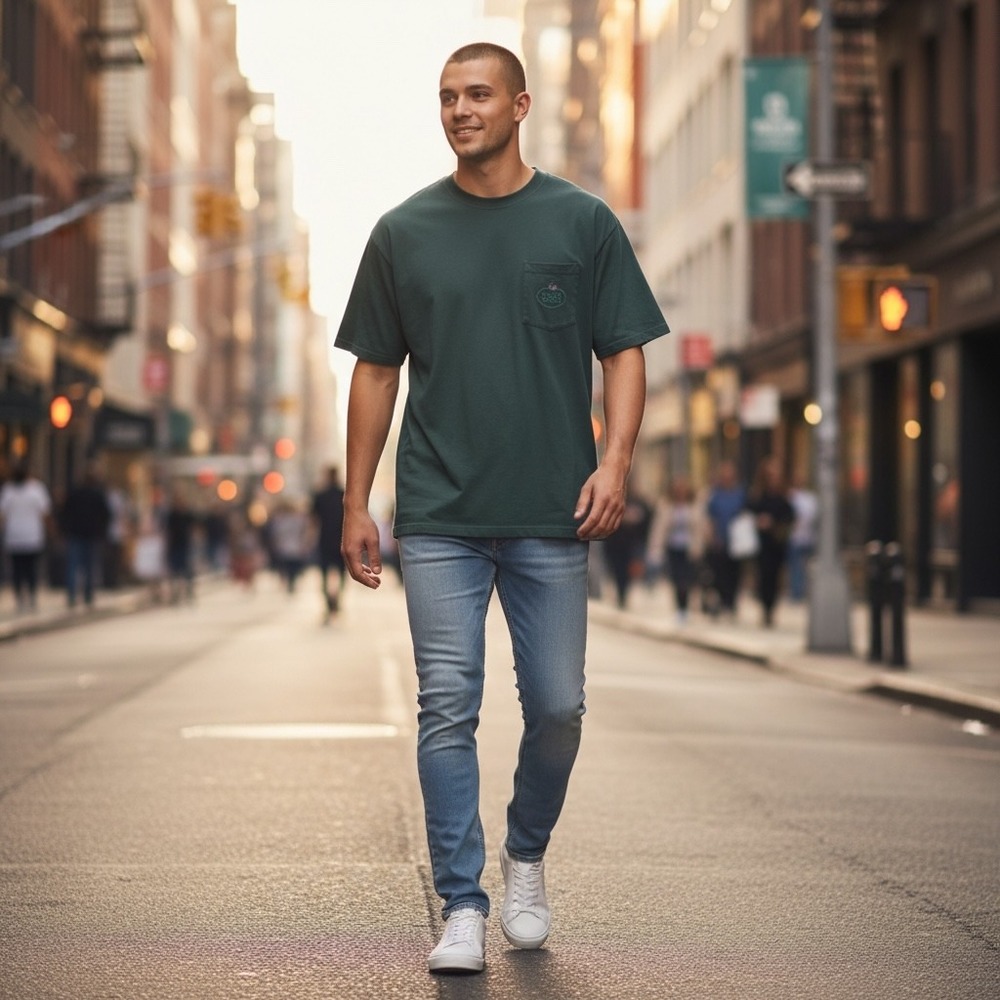 Scotch & Soda Mens Forest Green Pocket T-Shirt Logo Amsterdam Large